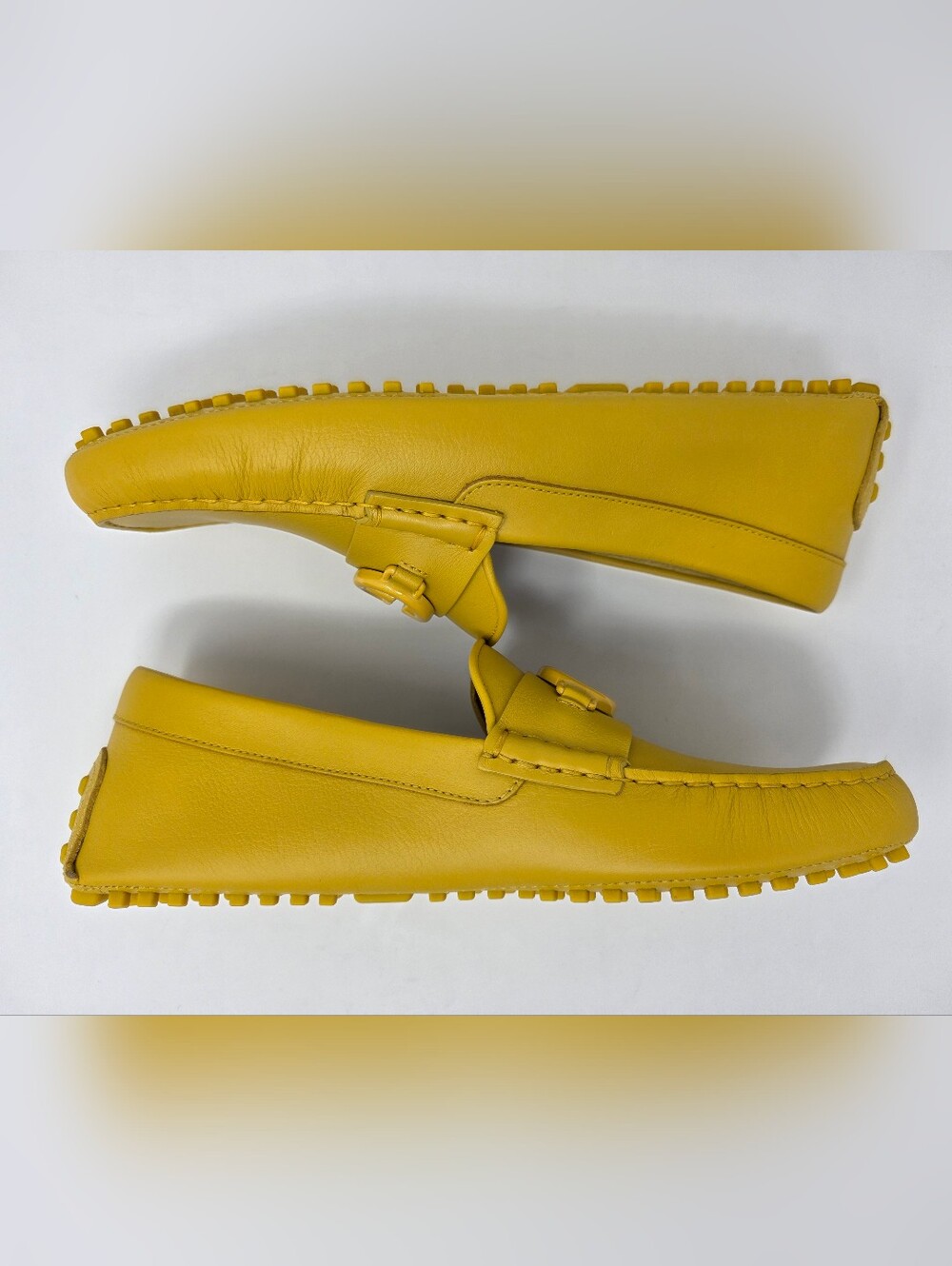 Gucci G 9 42 Mustard Yellow Tonal Driving Shoes Loafers Moccasin Slipond Driver - Picture 7 of 12